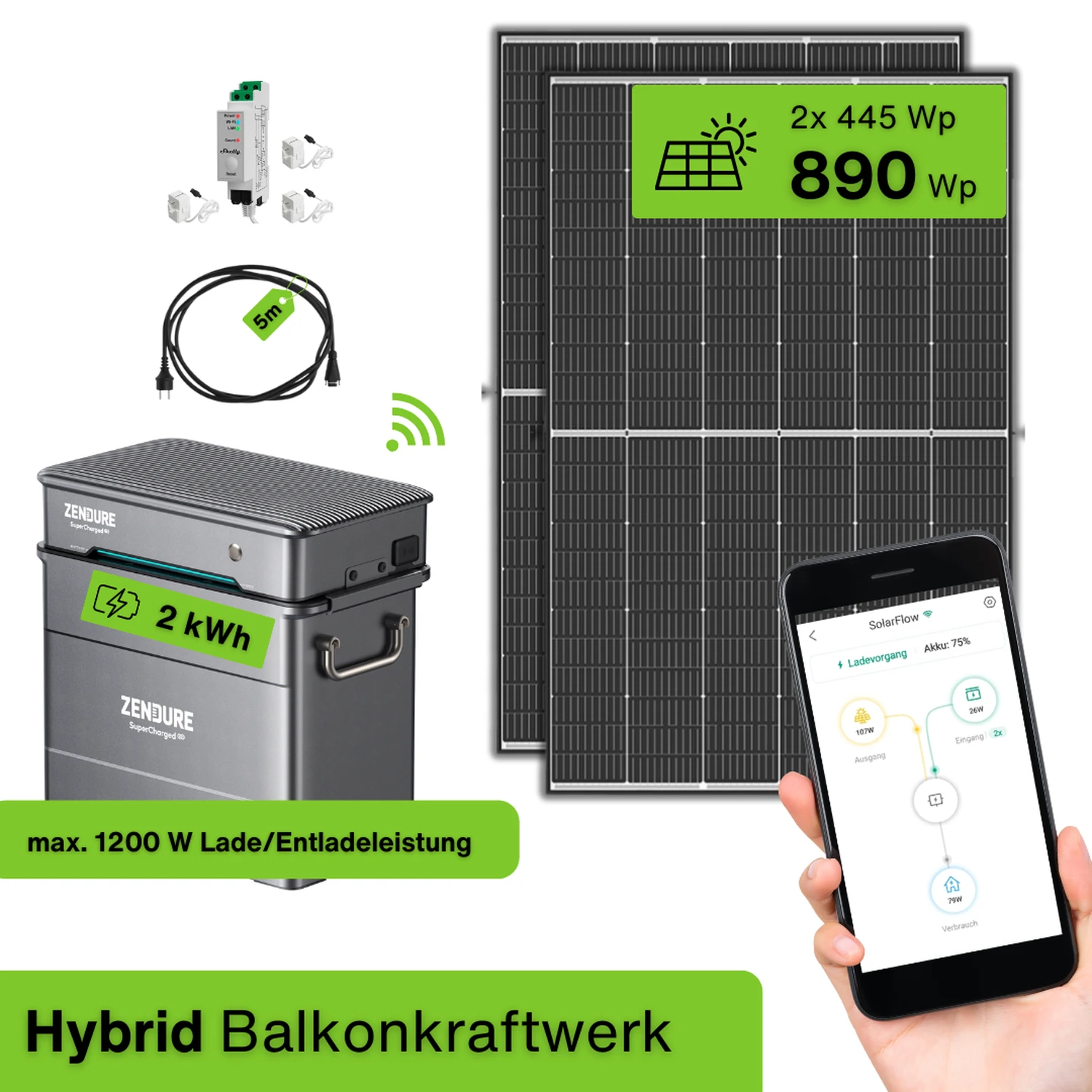 Speicher Balkonkraftwerk Hybrid 2,0 kWh Set | SKW.2000.H.2