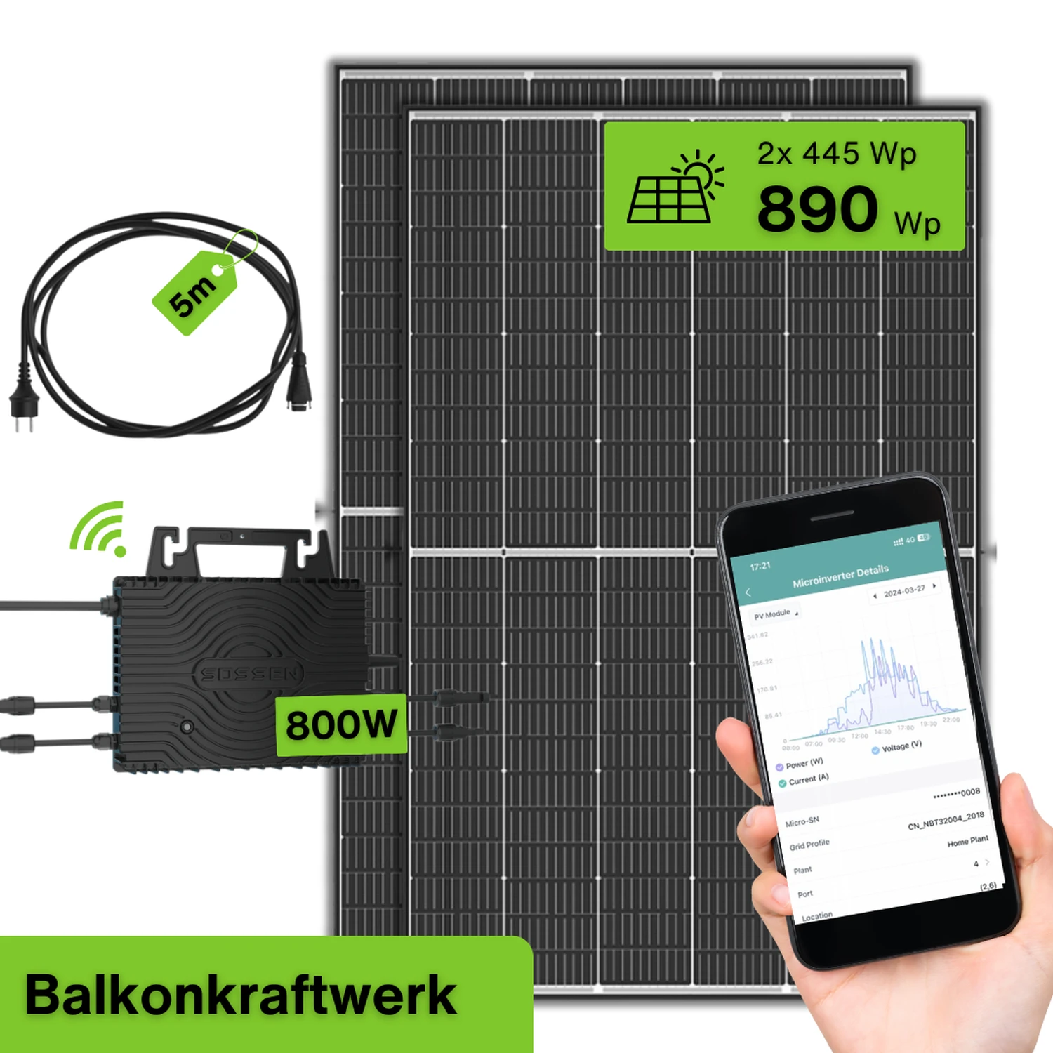 Balkonkraftwerk 890W Komplettset | BKW-890