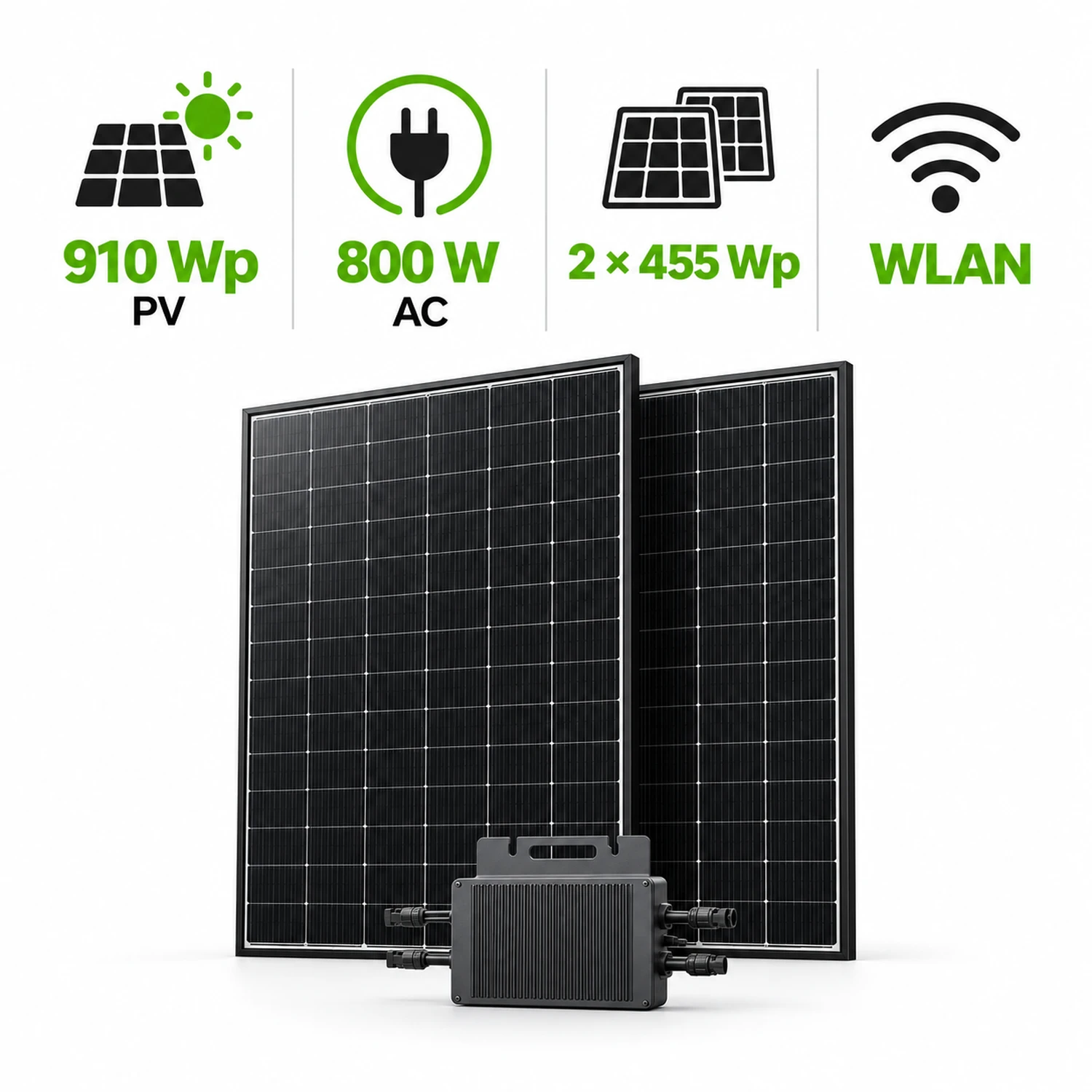 Balkonkraftwerk Full Black 910/800W Komplettset