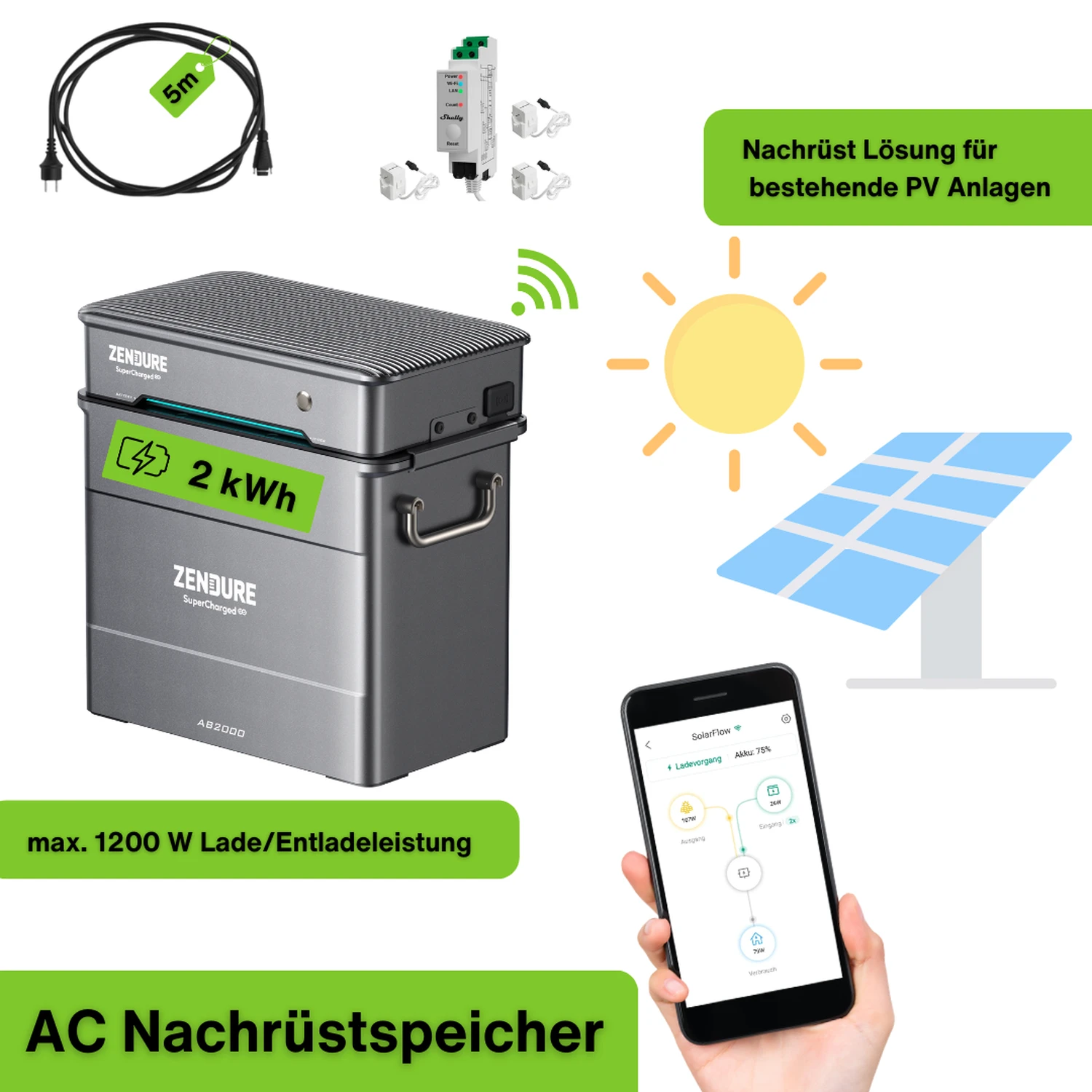 Zendure 2,0 kWh Nachrüst Speicher Set | ZDHYP2000.AB2000.1