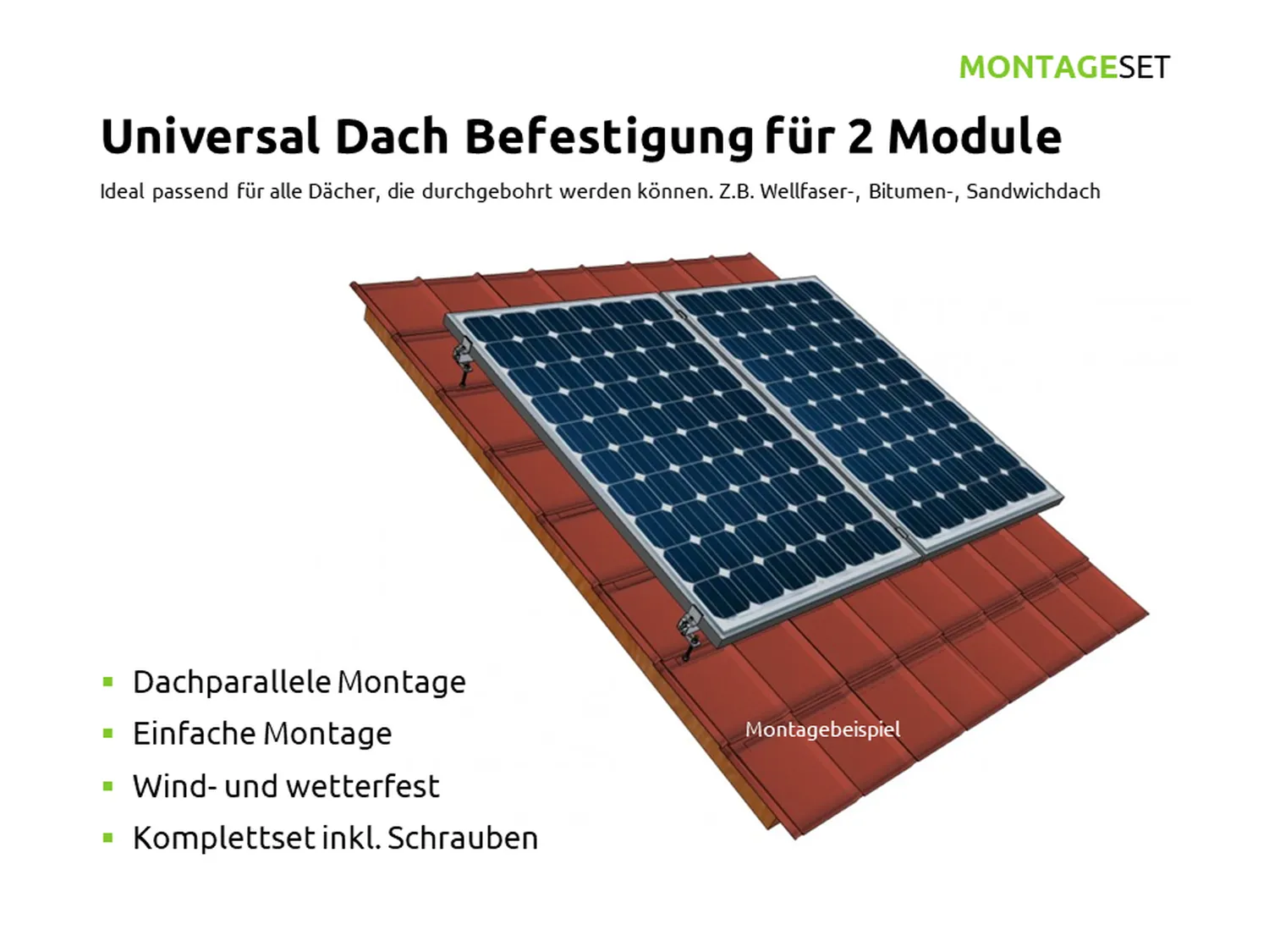 Universal Dach Befestigung für 2 PV Module | E4PVSTS