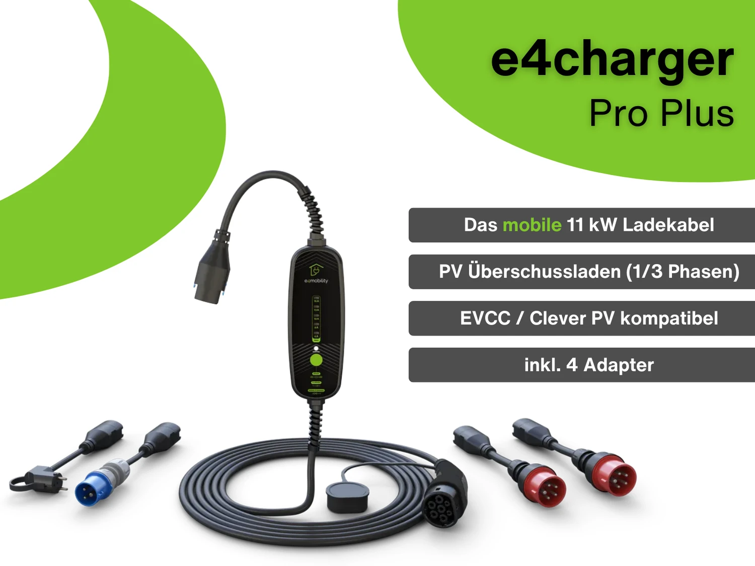 e4charger Pro Plus 7,5 m - 11 kW mobiles Ladegerät | E4.SC.75.1.PRO.PLUS